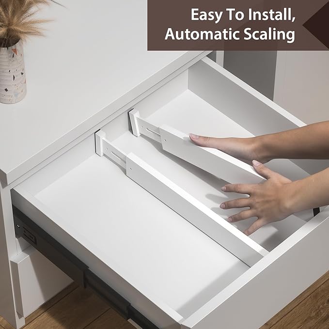 4 PCS Drawer Divider, 17"-22" Adjustable Bamboo Drawer Dividers Organizers, Expandable Separators for Kitchen, Clothes, Dressers, Home, Office, White