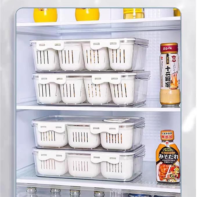 MANO Divided Snackle Box Charcuterie Container with 4 Compartment Serving Tray with Dividers for Fridge Refrigerator Veggie Fruit Berry Salad Storage(1 Pack)