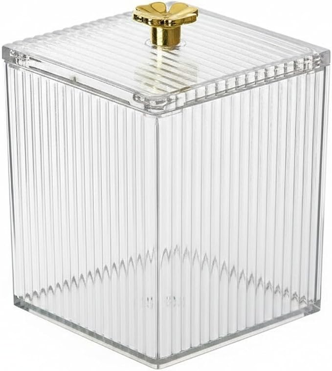 Clear PET Cotton Pad Dispenser Canister - Enclosed Storage for Rounds & Swabs, Compact Bathroom Vanity Organizer (1 Pack)