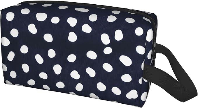 Navy Blue Polka Dot Makeup Bag - Durable 600D Oxford Fabric Travel Cosmetic Bag, Shockproof Foam Padded Toiletry Organizer for Gym & Daily Use 10x6.2x4.9 Inch