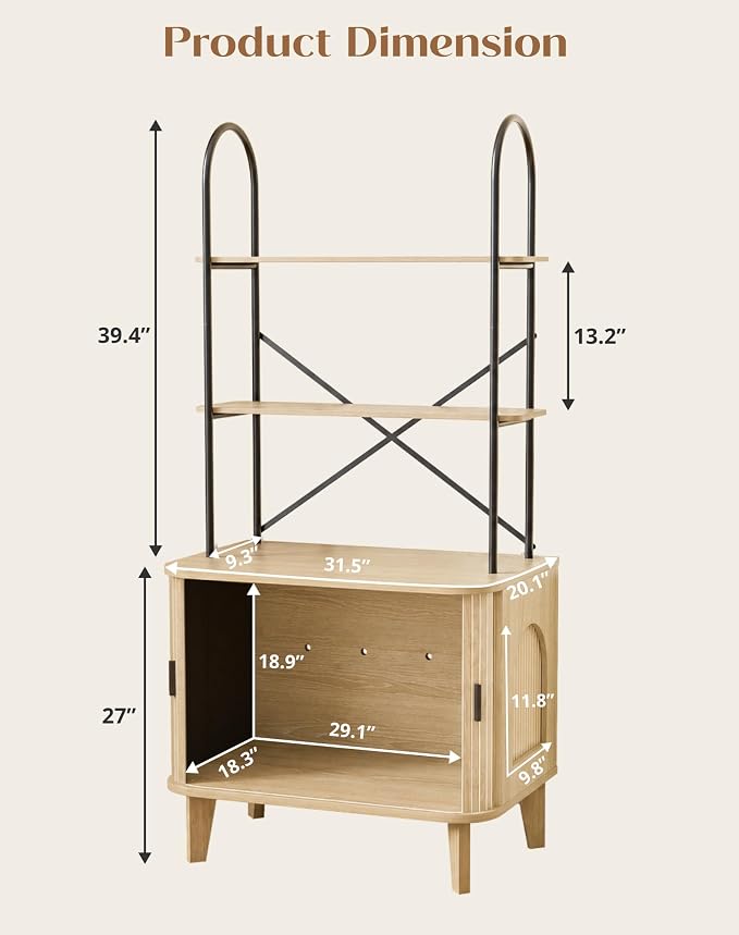Cat Litter Box Enclosure Furniture,Hidden Litter Box Furniture Fit Most of Litter Boxes,Cat Washroom Cabinet and Pet House with Metal Frame for Living Room, Oak
