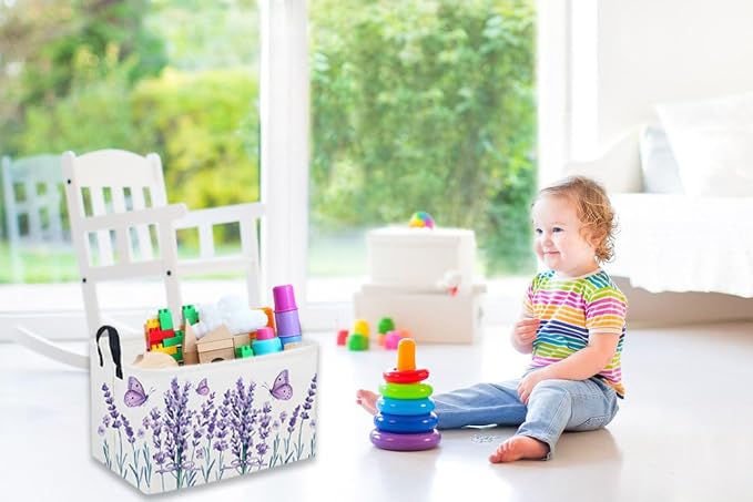 Sanjiaofeng Rectangular Kids Basket Flower Storage Bins,Girls Storage Basket with Handles.Clothers,Books,Kid's Gifts Bins. (lavender)
