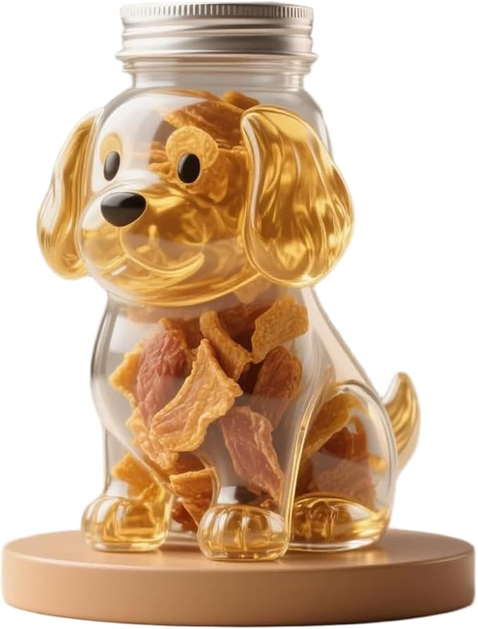 Pet Treat Jar, Little Golden Retriever Shape Dog Cookie Jar with Lid, Airtight Glass Snack Container for Cookies, Coffee Pods, Pet Treats, Indoor Decorations
