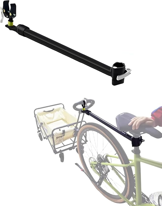 Bike Trailer Hitch for Wagon Camping Rolling Cart Collapsible Wagon with 360° Swivel Joint & Shock Absorber, Quick-Release Clamps for Folding Wagons, Pet Carts & Garden Trailers
