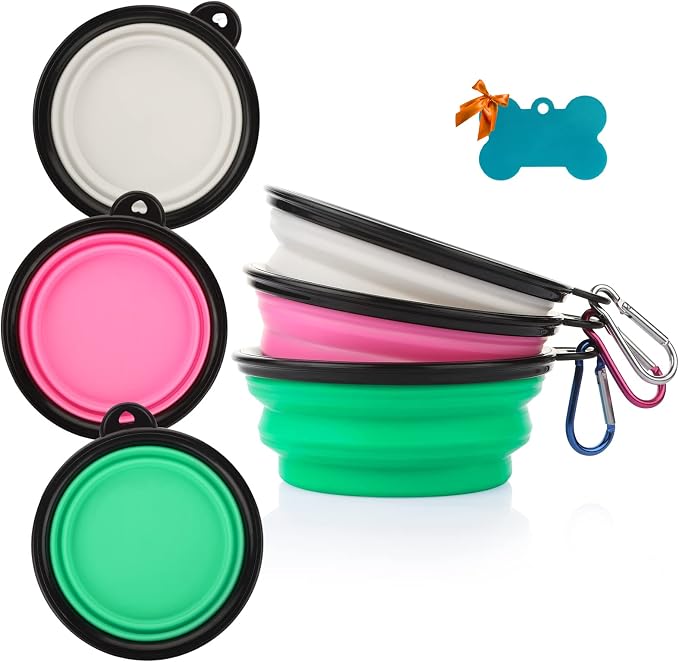 Collapsible Silicone Dog Bowls, 3-Pack Travel Pet Water Portable Bowls