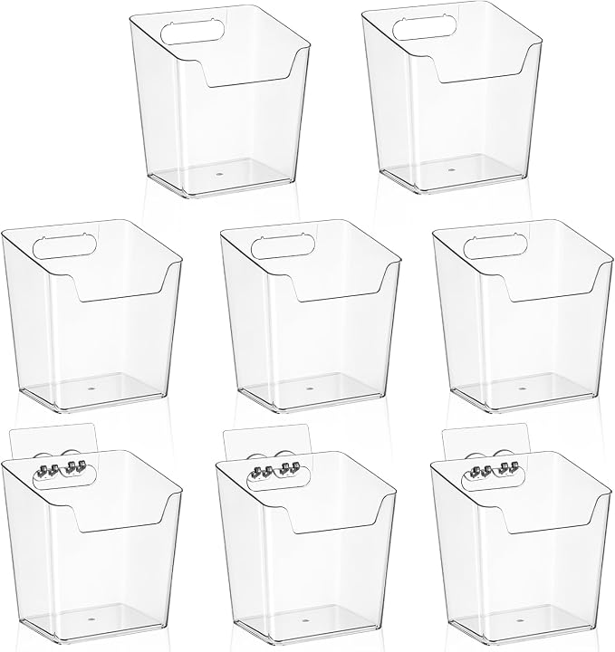 8-Pack Adhesive Cabinet Door Organizer Kitchen, Hanging Storage Bins, Stick on Small Wall Storage Container, Bathroom Floating Shelf Under Sink Caddy Spice Rack for Pantry Organizer, Office, Dorm