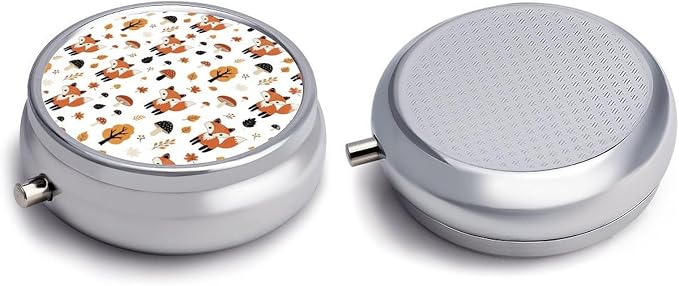 Pocket Pill Case, Cute Fox Fall Mushrooms Compact Round Holder, Travel Organizer for Supplements, Waterproof Pill Box Purse Use for Professionals