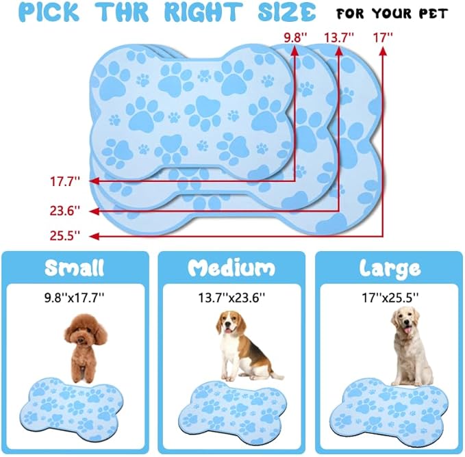 Dog Food Mats for Floors Waterproof, Pet Feeding Absorbent Water Bowl Mat Cat Placemats Blue Bone Shape 25.5 * 17 inch