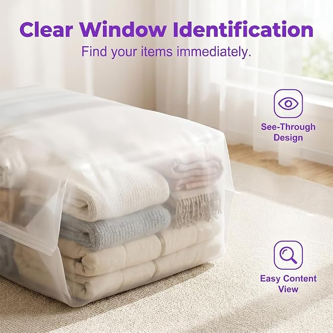 No‑Pump Vacuum Storage Bags, 2026 New Large Vacuum Storage Compression Bags, Reusable Vacuum Seal Bags for Clothing Travel, Space Saver Bags for Clothes, Blankets & Bedding (2Pcs/M:31.5*22*12.6in)