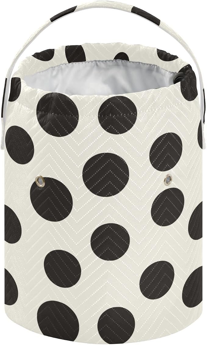Tatenale Crochet Bag Yarn Bag Knitting Project Bag with Pockets and Handle Portable Yarn Storage Organizer Tangle Free 8.3x11 Inch Black and White Polka Dots