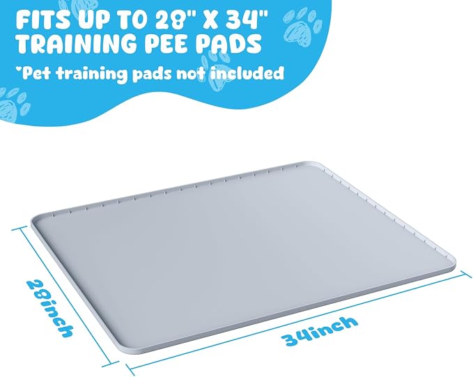 Pee Pad Holder, 28×34 Inch Thickened Silicone Dog Pee Pad Holder Tray | Non Slip Raised Edge Anti Spill Puppy Pad Holder with 4 Fixed Clamps, Easy Cleaning Floor Protection for Puppy Potty Training