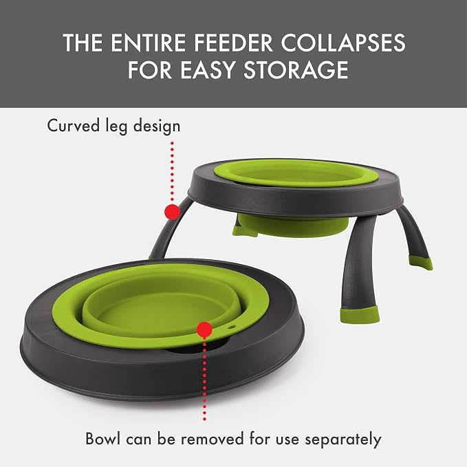 Dexas Pets Elevated Pet Feeder, Large, 4 Cup Capacity, Green, Raised Pet Food and Water Bowl