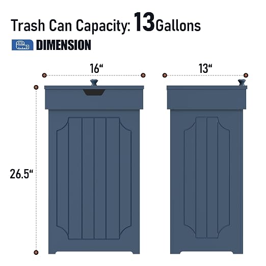 Function Home Trash Can Cabinet, 13 Gallon Kitchen Garbage Can, Wood Recycling Trash Bin, Freestanding Dog Proof Trash Can, Farmhouse Trash Cabinet with Lid for Home Kitchen Bathroom, Blue