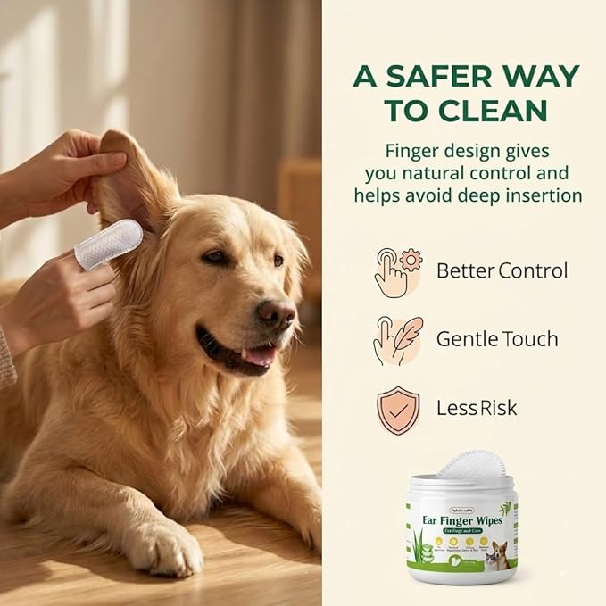 Dylan's cabin Dog Ear Wipes - 150 Count Finger Wipes for Dogs and Cats, Pet Ear Cleaning Remove Wax Dirt Debris, Odor Gentle Alcohol Free Daily Ear Care