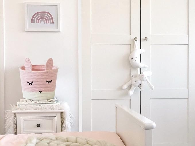 T&T Homewares Small Cute Pink Bunny Toy & Laundry Basket for Nursery Storage, Woodland Nursery Decor