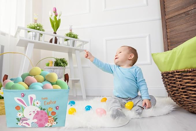 Sanjiaofeng Rectangular3Pack Easter baskets , Kids Easter Storage Bins Organizer.Boys and Girls,Easter Bunny Eggs Decor,Toys,Books,Easter Gifts . (3Pack Easter)