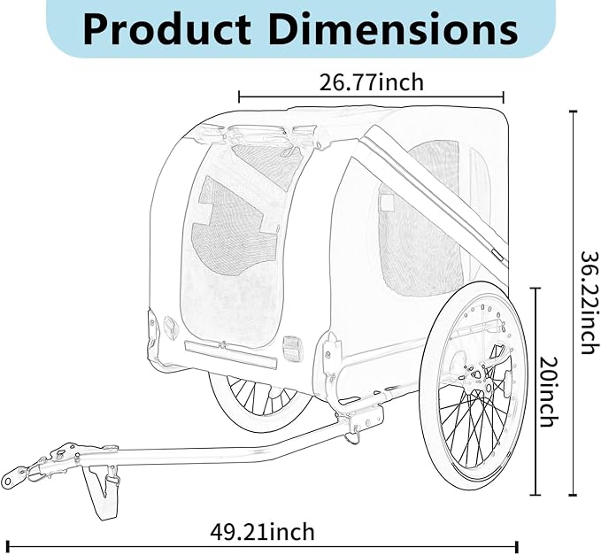 Large Dog Bike Trailer with 18.9" Wheels - 120LB Capacity Dog Trailer for Bike, Foldable Pet Bike Trailer for All-Terrain Cycling, Jogging & Camping