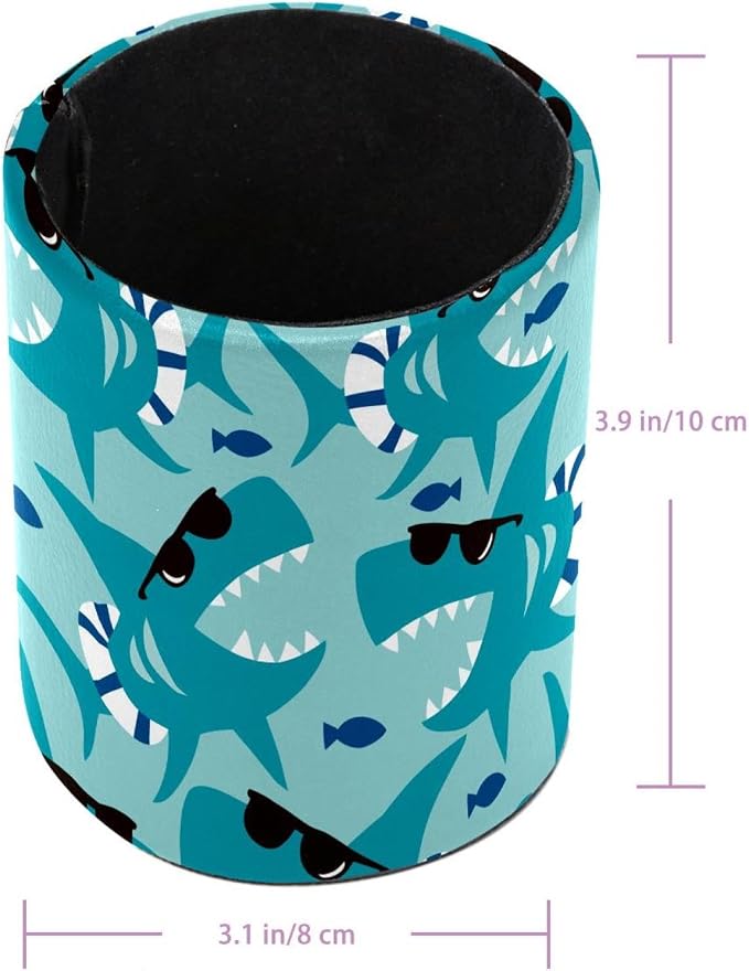 Desk Pencil Pen Holder, Cool Blue Shark with Black Sunglasses Pen Organizers for Desk Desktop Storage Stationery Supplies Cup Pot for Office School Home