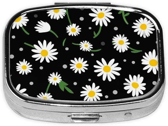 Small Pill case for Pockets & Purses Pill Box Makes 2 Compartment Travel Medicine Organizer (Daisy Flower Floral Polka Dot)
