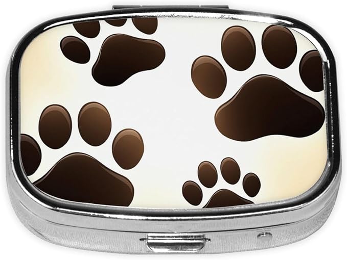 Pill Box Pet Paw Prints Square Pill Case for Purse Pocket 3 Compartment Medicine Pill Organizer Small Metal Pill Container Holder Portable Travel Pillbox to Hold Vitamins Fish Oil Supplements