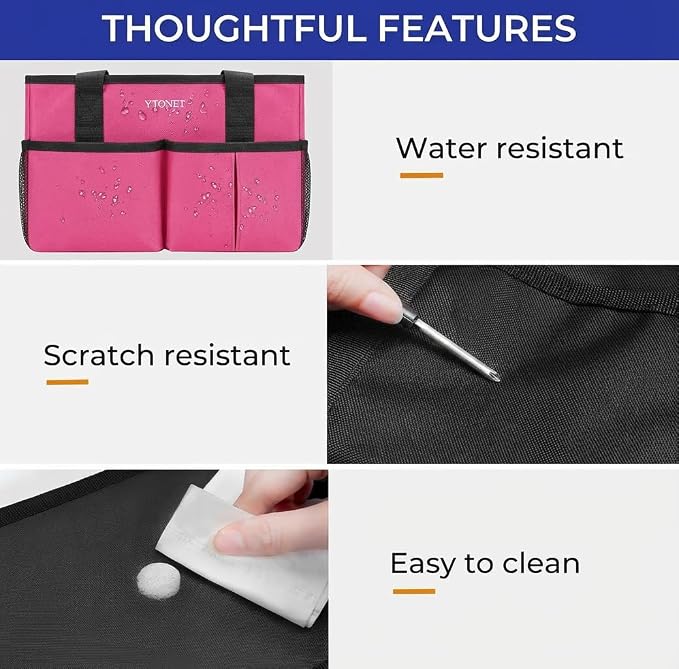 Ytonet Portable Cleaning Caddy with Handle, Water Resistant Cleaning Bag | with Handle & Foldable Divider for Cleaners, Housekeeping Tote for Kitchen & Bathroom, Car Tool Caddy Organizer Bag, Rosered