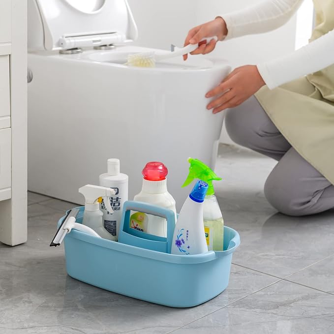 Large Cleaning Supplies Caddy with Handle, Plastic Storage Bucket Organizer for Cleaning Products, Shower Caddy Basket for Car, Dorm, Bathroom, Garden, Kitchen -White