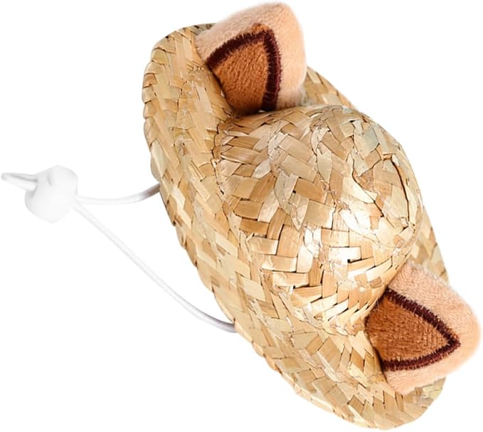 Adorable Summer Cat Hat with Ear Design, Straw, 13cm | Decorative Pet Headwear for Cats, Khaki Creative Style, Safe Comfortable Fit, Halloween Party or Holiday Use