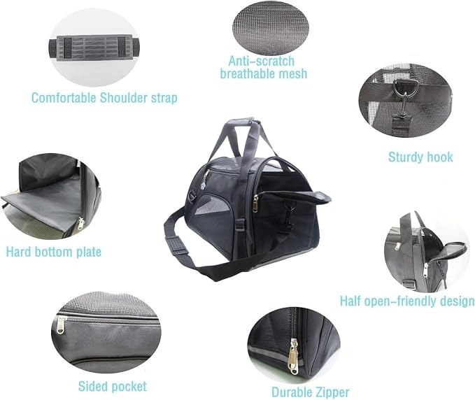 ZaneSun Cat Carrier,Soft-Sided Pet Travel Carrier for Cats,Dogs Puppy Comfort Portable Foldable Pet Bag Airline Approved (Medium-Black)