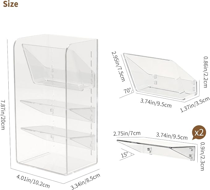 PAVSTINE Medicine Cabinet Organizer with Adjustable Dividers, Clear Vertical Layered Backward Slanting Shelves for Makeup Brush/Lip Gloss/Mascara Storage (3-Tier Slant-Gentle Slant)