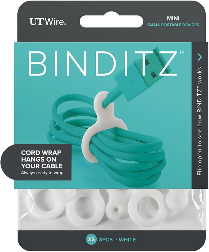 UT Wire Binditz Mini for Mobile Attachable Silicon Cable Wrap Earphone, Chargers & USB, Set of 8, White