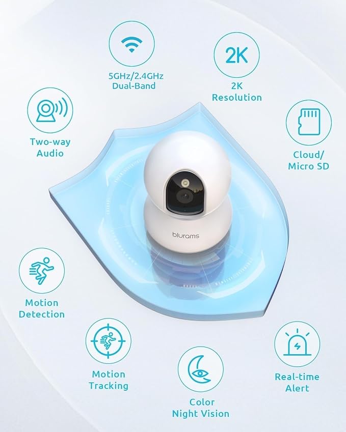 blurams 5G Cameras for Home Security, 360° PTZ Pet/Dog Indoor Camera, 2Pack