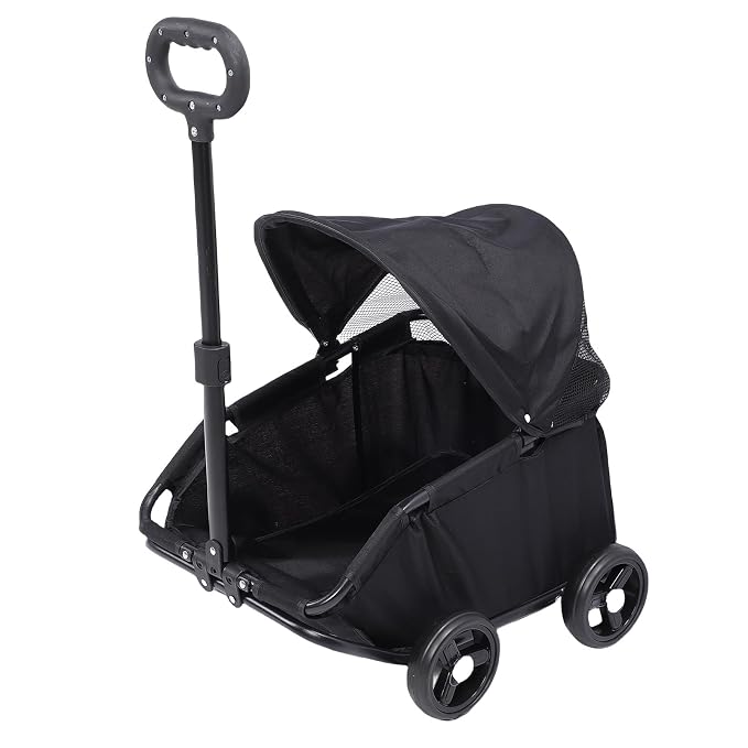 banapoy Foldable Pet Stroller with Canopy, 4 Wheels Pet Strolling Cart for Small Dogs Cats, Lightweight Easy Assembly, 1 Hand Fold, Outdoor Use (Black)