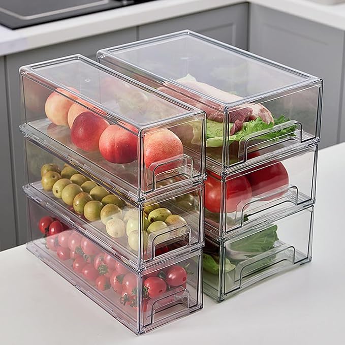HOMSFOU Fridge Bin Freezer Organizer Bins Retractable Drawer for Cleaning Supplies