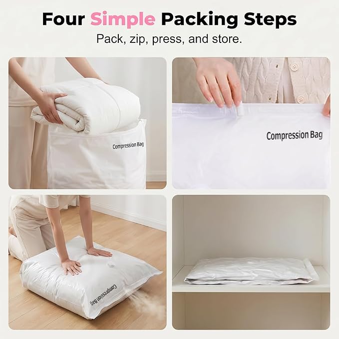No-Pump Vacuum Storage Bags for Clothes, Bedding, Comforters & Blankets, Small, 3, Medium