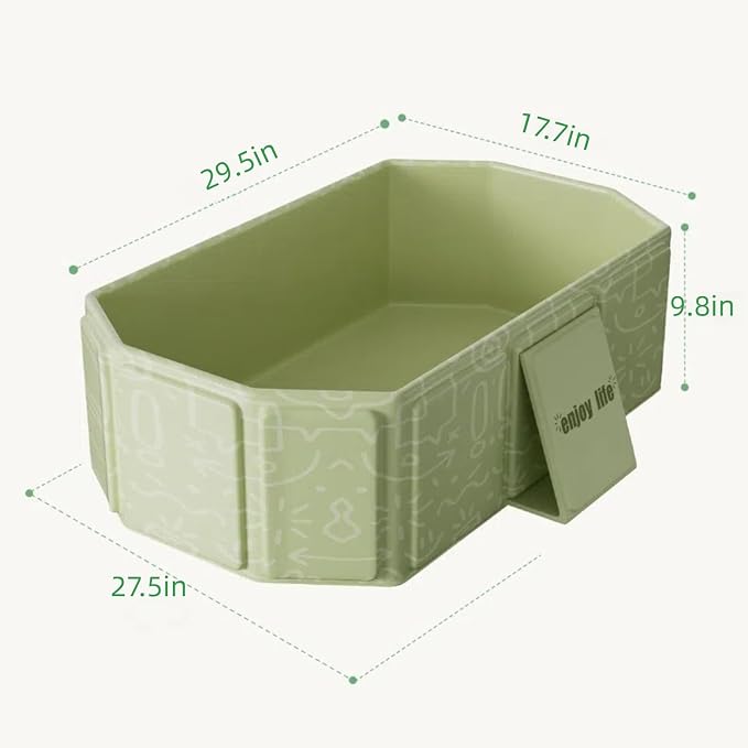 Collapsible Bathing Basin 29.5×17.7×9.8 in, Foldable Portable Tub with Drain Plug, Compact Storage Basin for Toddlers and Pets, Suitable for Outdoor, Travel or Balcony Use