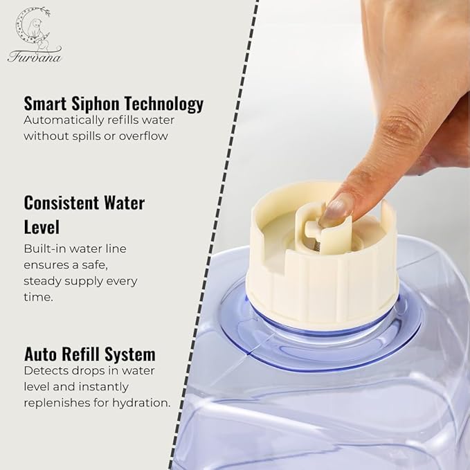 Automatic Food Dispenser and Waterer Set (Pack of 2) with 3.8L Large Capacity, Smart Siphon System for Fresh Hydration, Stable Anti-Tip Design, Off White, Includes a Doggy Photo Frame