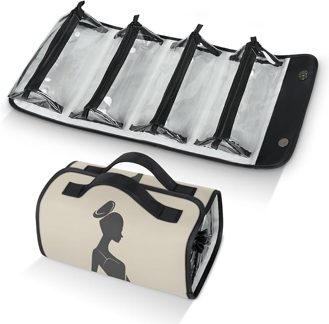 Ballerina Makeup Bag for Women Hanging Roll-Up Travel Organizer Toiletry Kit with 4 Removable Compartments, Modern