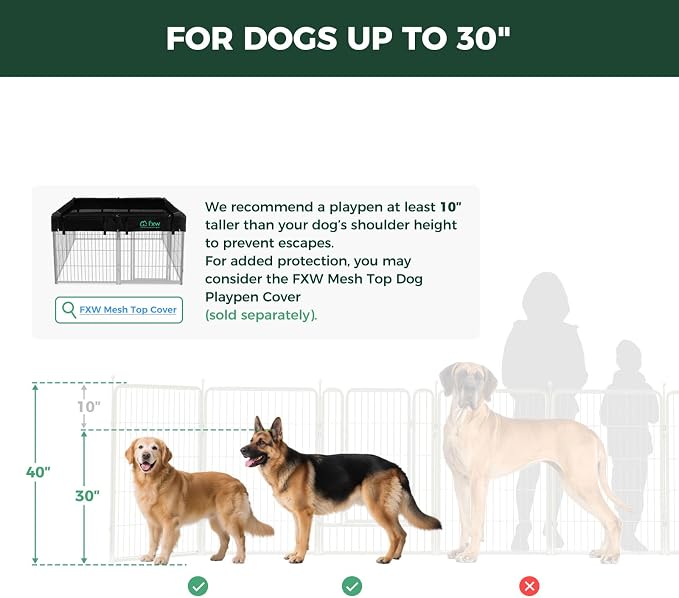 FXW Rollick Dog Playpen, Indoor, Yard & RV Camping, 40" H, 32 Panels | Easy setup, Heavy-duty, DIY layouts, for Medium & Large Dogs, Patented
