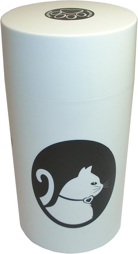 Pawvac 3 to 12 Ounces Container, Airtight Pet Food and Treats Storage Jar - Patented Vacuum Seal Container for Pet Food, Treats and other Dry Goods - White with Cat Logo