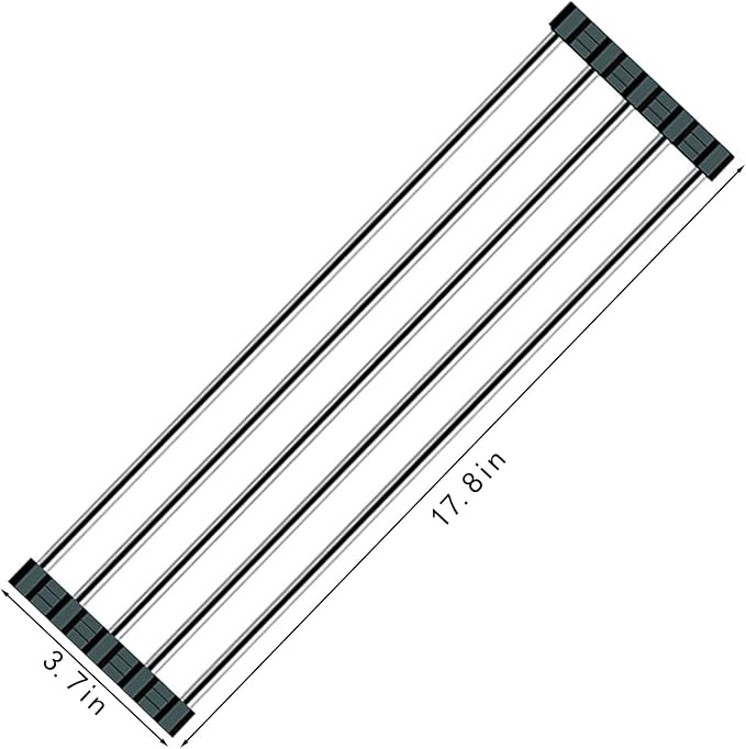Ahyuan Roll up Dish Drying Rack Over The Sink Kitchen Roll up Sink Drying Rack Portable Dish Drainer Foldable Dish Drying Rack (Black, 17.8''X3.7'')