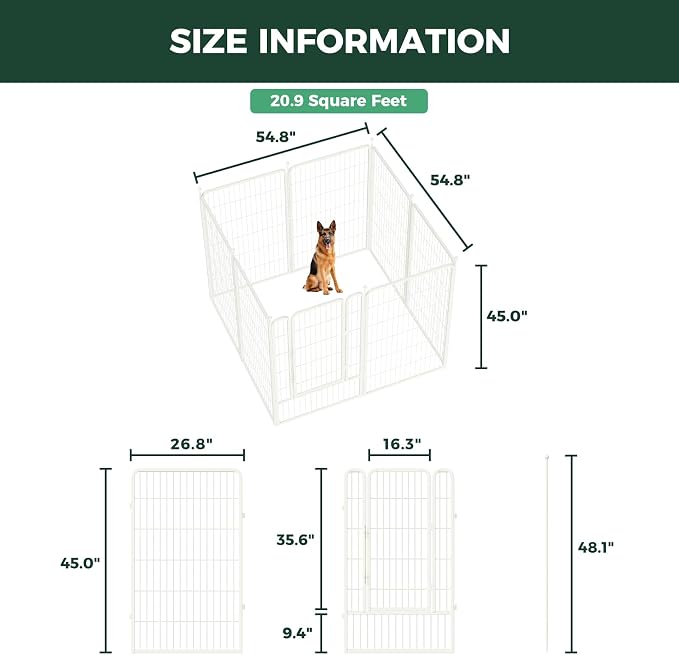 FXW Rollick Dog Playpen, Indoor, Yard & RV Camping, 45" H, 8 Panels | Easy setup, Heavy-duty, DIY layouts, for Large Dogs, Patented