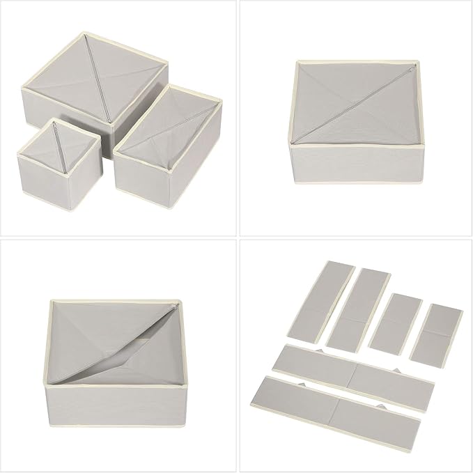TENABORT 12 Pack Foldable Drawer Organizer Dividers Cloth Storage Box Closet Dresser Organizer Cube Fabric Containers Basket Bins for Underwear Bras Socks Panties Lingeries Nursery Baby Clothes Gray