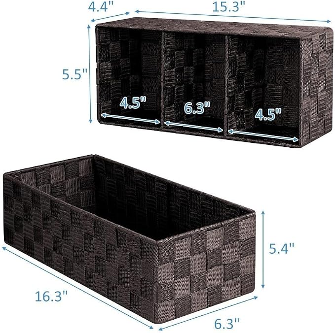 Woven Storage Baskets Shelf Tote Boxes for Organizing, Woven Baskets for Shelves Small Baskets Organizer Bins Pantry Storage Baskets (Brown, 13Qt./2 PCS)