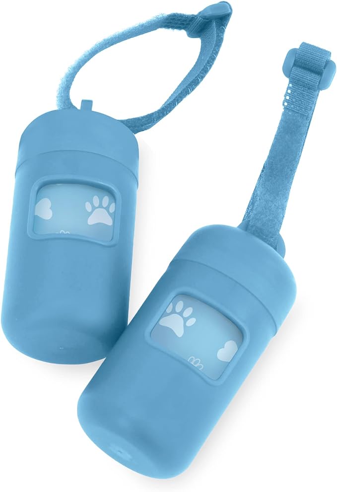 Best Pet Supplies Dog Poop Bag Holder Leash Attachment with Reusable Dispenser for Travel, Walking, Park, and Outdoor Use, Durable with Clip-On - Baby Blue, Pack of 2, Plastic Dispenser w/30 Bags