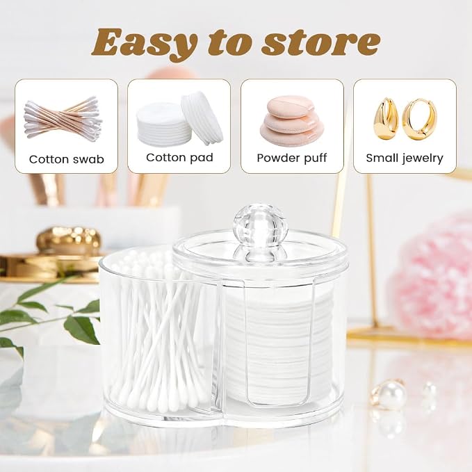 Qtip Holder Dispenser, Dual Compartment Cotton Swab Organizer | Clear Dual Compartment Organizer With Dustproof Lid For Cotton Swabs And Pads, Helping Keep Bathroom Countertops Neat