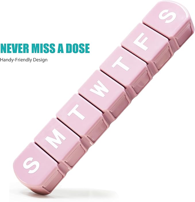 MOLN HYMY Extra Large Weekly Pill Organizer 7 Day, XL 1 Week Pill Dispenser Case, Daily Medicine Organizer to Hold Vitamin Filsh Oil and Supplements (Pink)