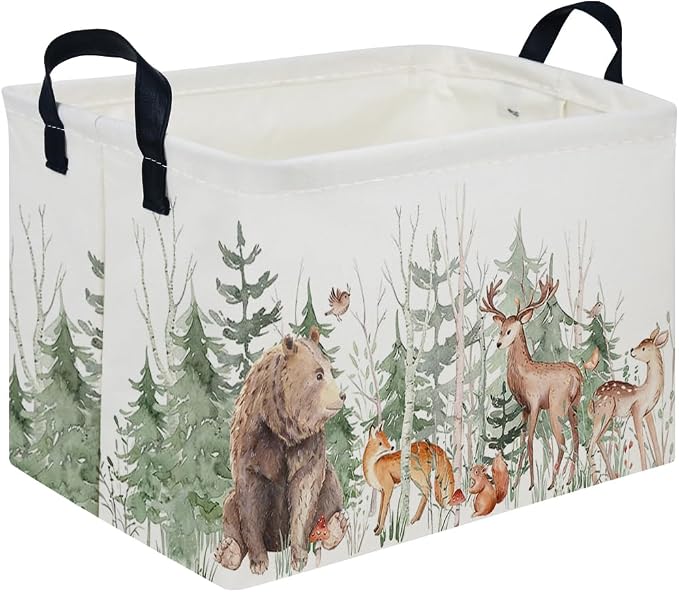 Rectangular Storage Basket,Kids Basket Animal Baskets Cute Storage Bins,Waterproof Collapsible Clothes Kids Storage Basket,Gift Basket,Animals Room Decor(Woodland Animal)
