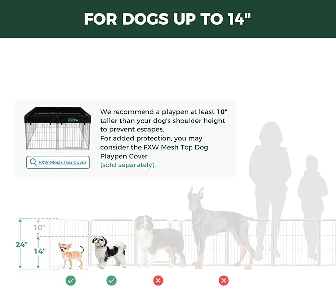 FXW Homeplus Indoor Dog Playpen, 24" H, 6 Panels, for Puppies & Small Dogs | Stress-free play, Heavy-duty, Semi-open design, Easy setup, Threshold-free gate, Expandable, Patented