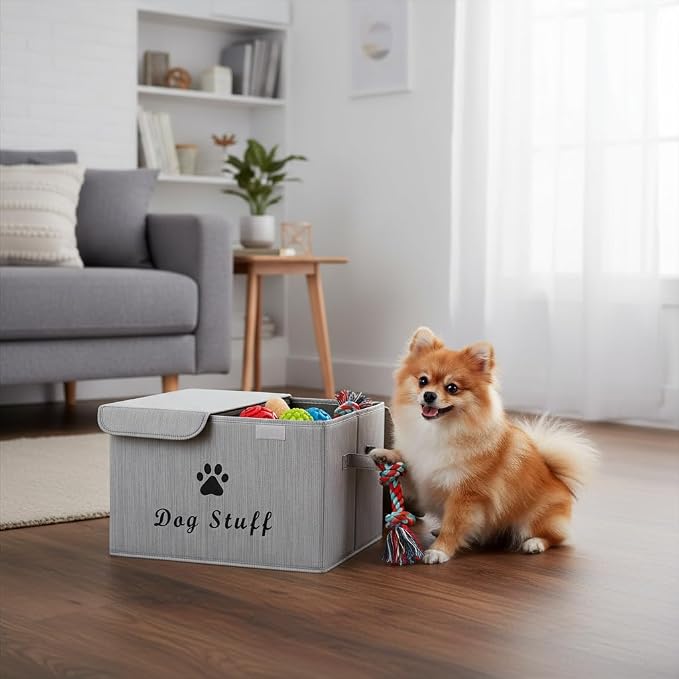 Morezi Dog toy box with lid storage organizer perfect basket for toys living room, playroom, closet, home organization and storage - Bamboo Gray