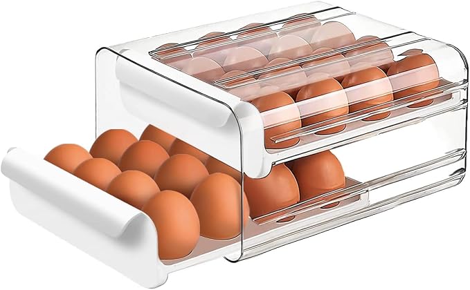 Fridge Organizers and Storage, Egg Organizer Container for Refrigerator | Large Capicity Transparent, Stackable Plastic Egg Holder